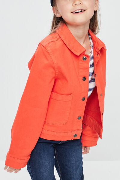 Veste droite boutonnée rouge corail fille