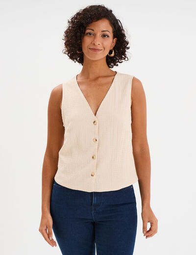 Veston sans manches et col en V sable femme