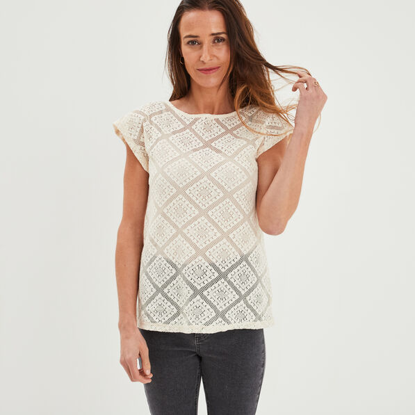 t shirt dentelle oversize liberto ecru femme T-shirt dentelle oversize Liberto ecru femme