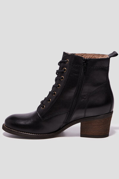 Bottines en cuir &agrave; talons fourr&eacute;es noir femme