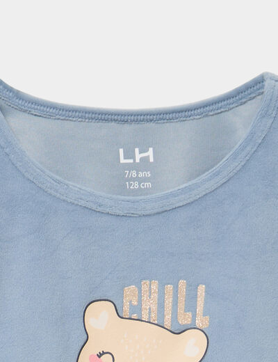 Ensemble pyjama t-shirt effet velours bleu fille
