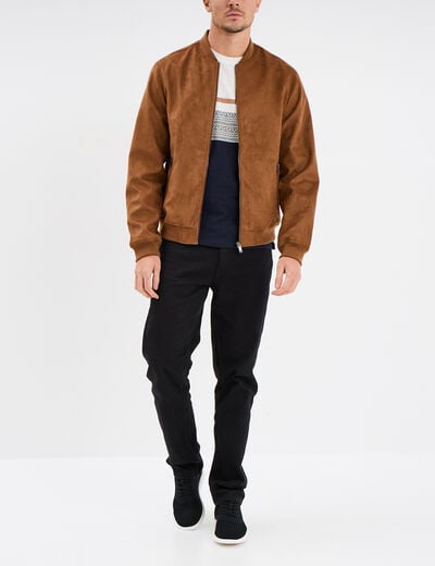 Blouson bomber suédine zippé et doublé camel homme