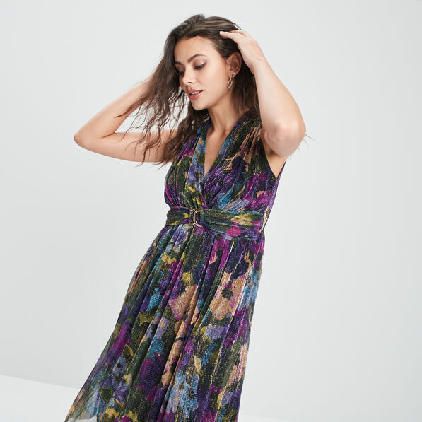 Robe de soirée fluide plissée noir femme