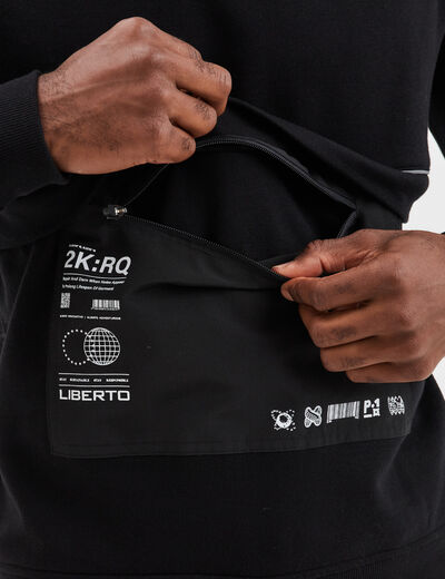 Sweat à capuche hoodie Liberto bimatière noir homme