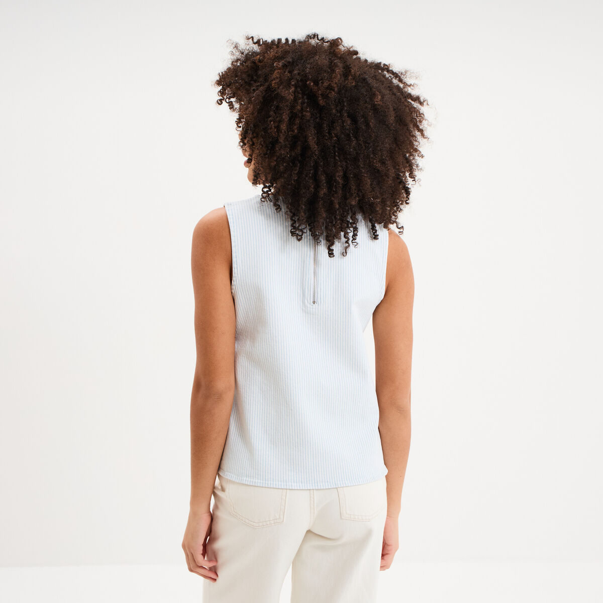 Blouse courte sans manches droite coton blanc femme