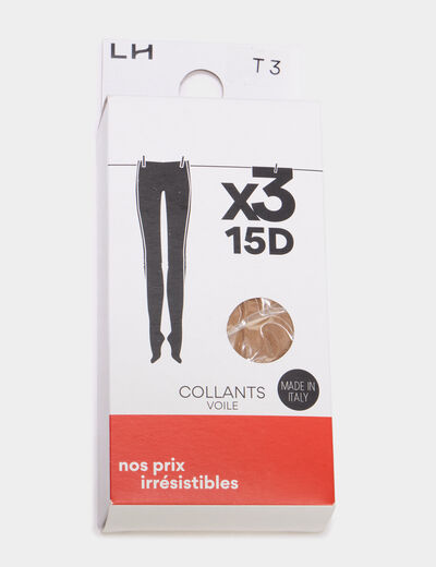 Lot 3 collants 15 deniers beige femme