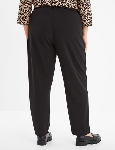 Pantalon cigarette ceintur&eacute; effet cr&ecirc;pe noir femme grande taille