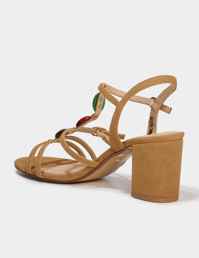 Sandales &agrave; talons 7 cm su&eacute;dine et bijoux sable femme