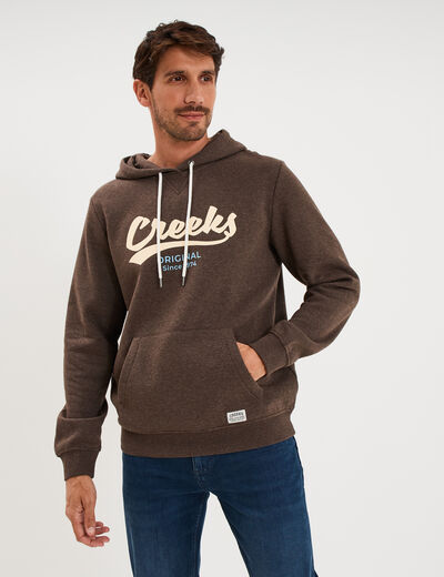 Sweat hoodie 1 poche et capuche marron chocolat homme