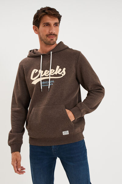 Sweat hoodie 1 poche et capuche marron chocolat homme