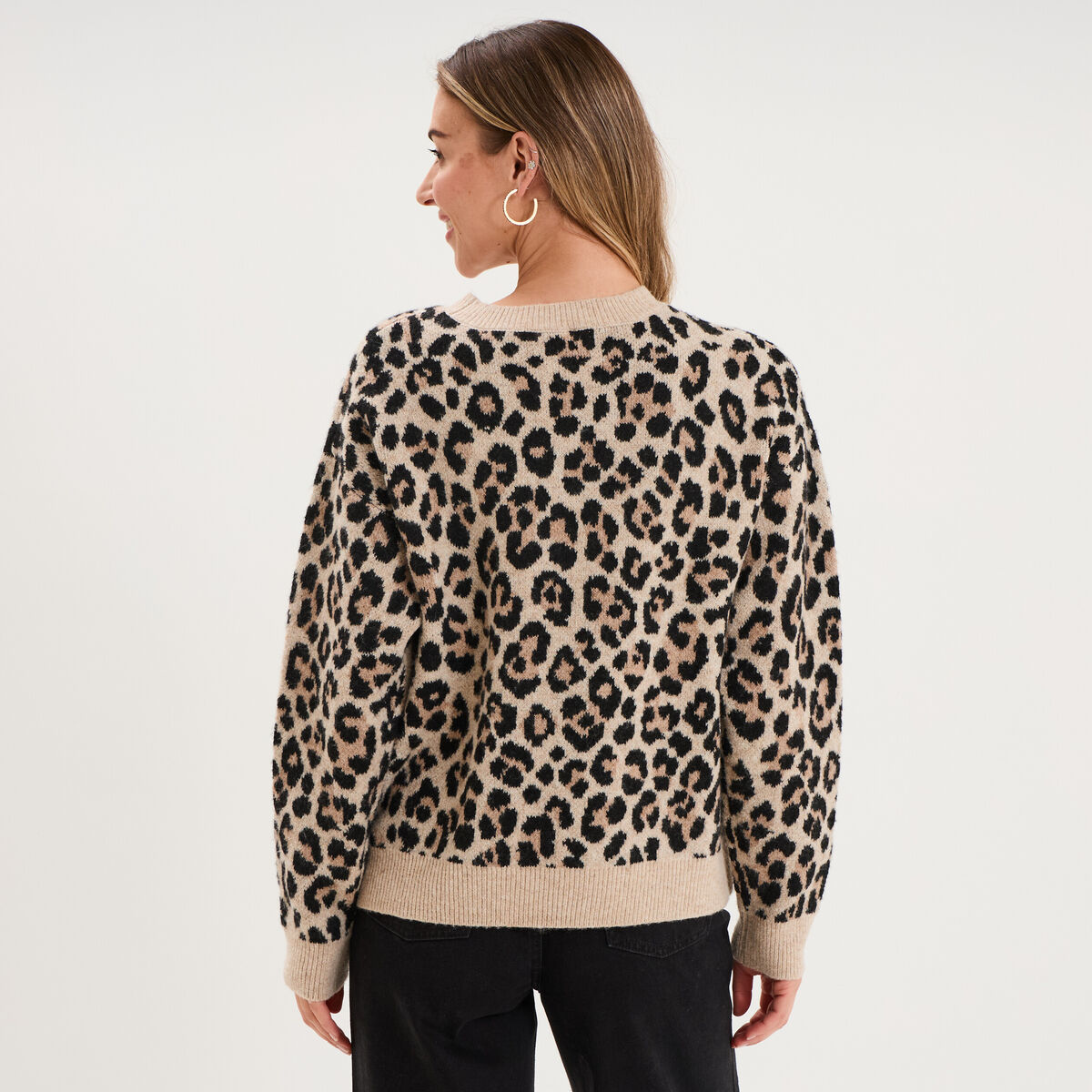 Pull col rond &agrave; manches longues beige clair femme