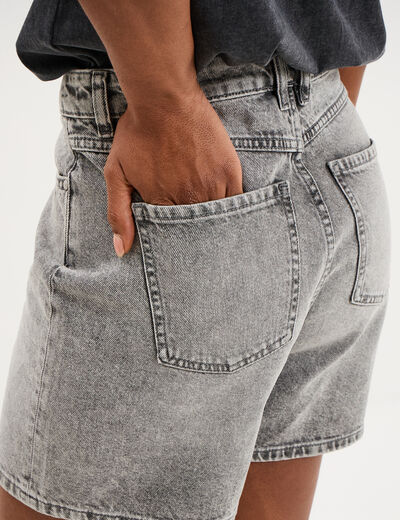 Short mom en jean 5 poches denim gris clair femme