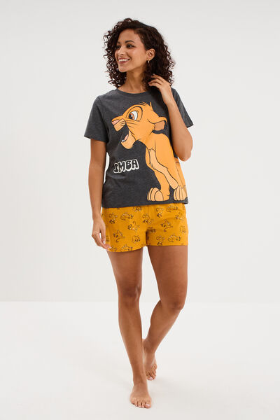 Ensemble pyjama short Le Roi lion Simba gris fonc&eacute; femme