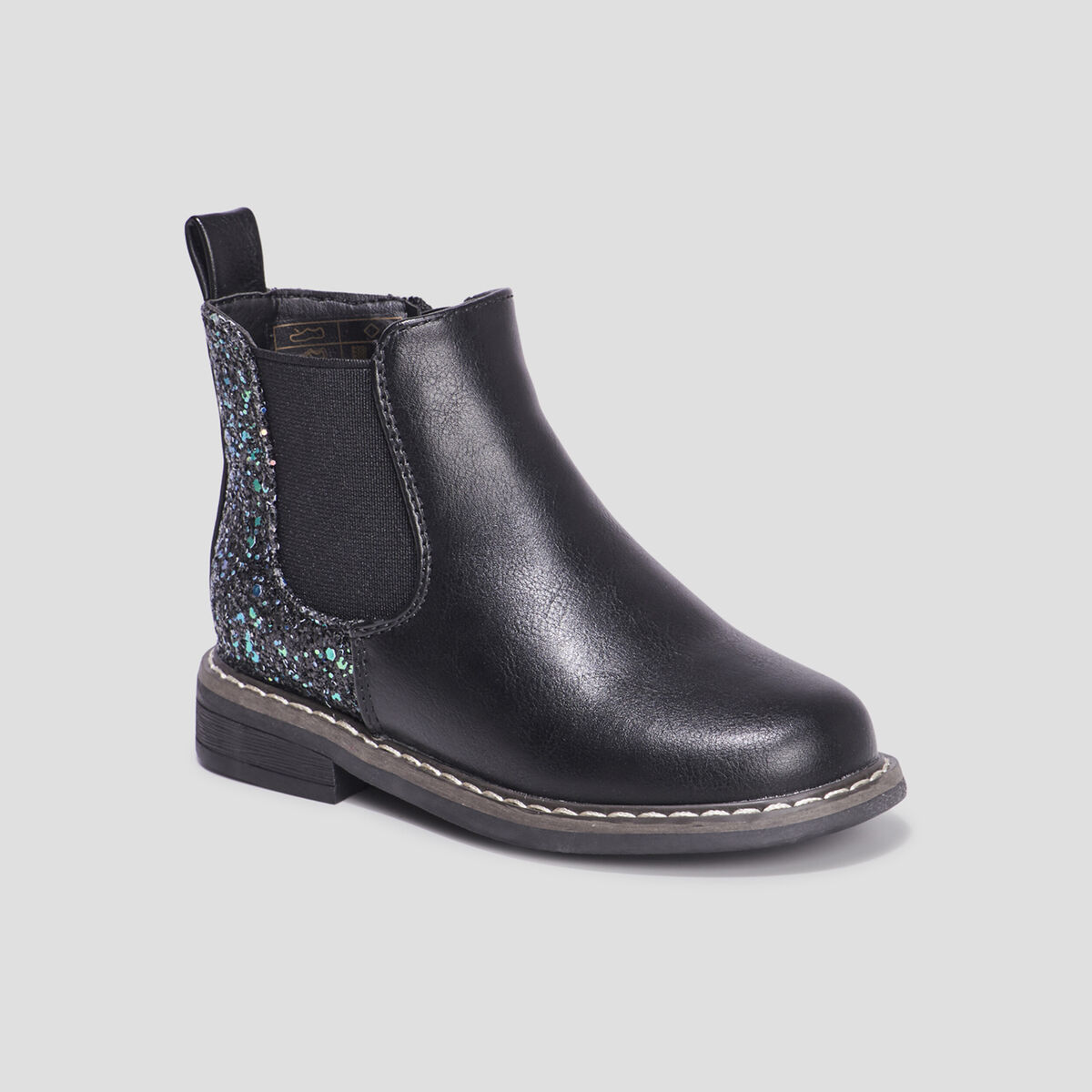 Bottines chelsea &agrave; paillettes en cuir noir fille