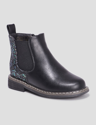 Bottines chelsea à paillettes en cuir noir fille