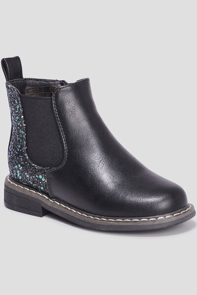 Bottines chelsea à paillettes en cuir noir fille