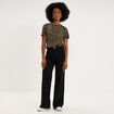 T-shirt coton col rond manches courtes vert kaki femme