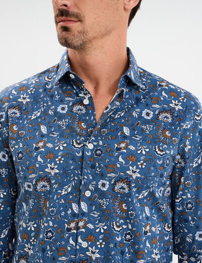 Chemise ajust&eacute;e manches longues bleu fonc&eacute; homme
