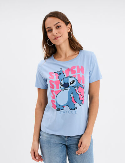 T-shirt manches courtes coton Stitch bleu femme