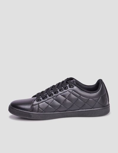 Tennis basses matelassées à lacets noir femme
