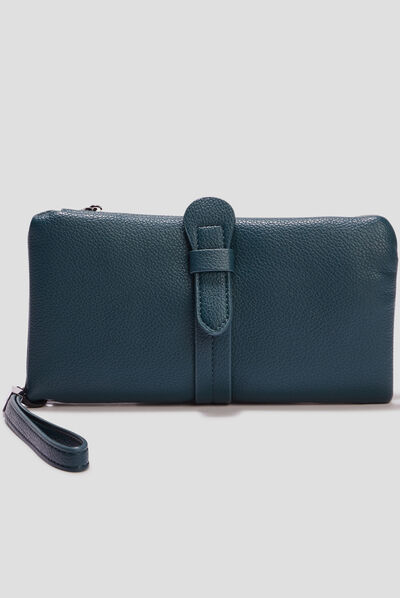 Portefeuille avec bride bleu canard femme