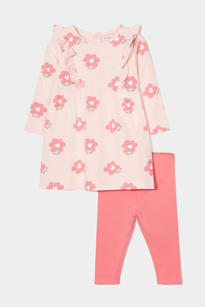 Ensemble robe et legging coton rose clair bébé fille