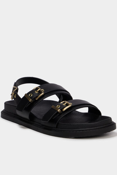 Sandales &agrave; boucles noir femme