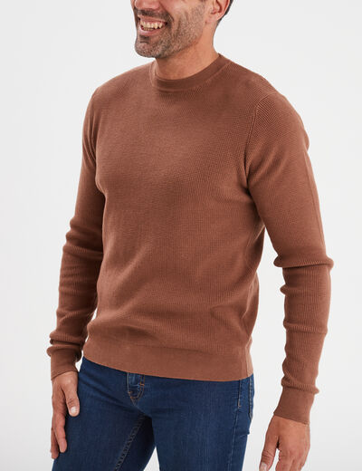 Pull avec col rond à relief marron homme