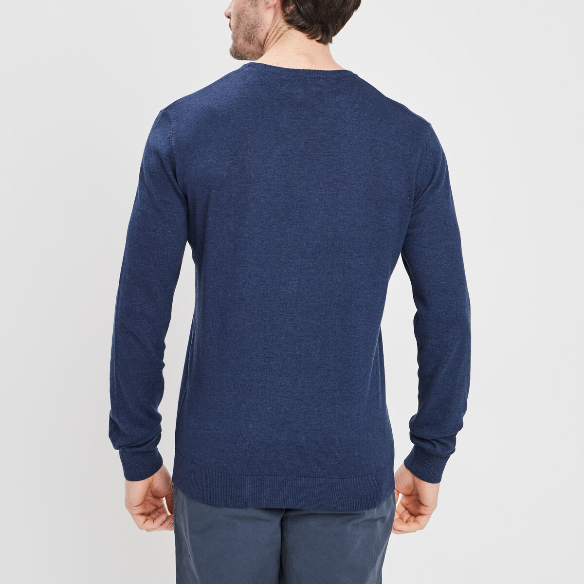 Pull jersey avec col en V bleu marine homme