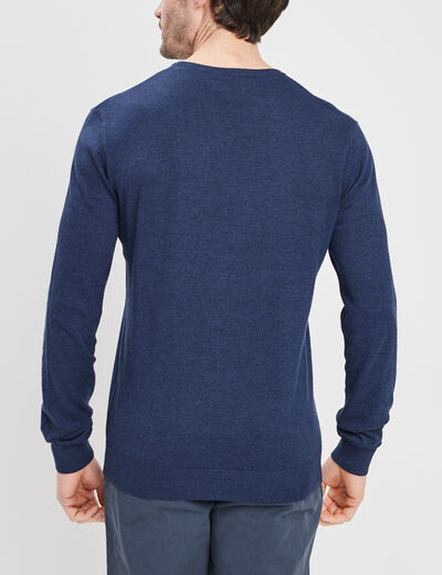 Pull jersey avec col en V bleu marine homme