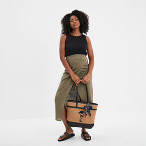 Jupe midi portefeuille détail boucle vert kaki femme