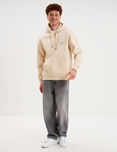 Sweat hoodie molleton Pok&eacute;mon ecru homme