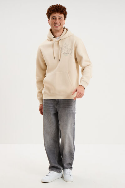 Sweat hoodie molleton Pok&eacute;mon ecru homme