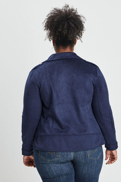 Blouson zippé effet suédine style biker bleu marine femme grande taille