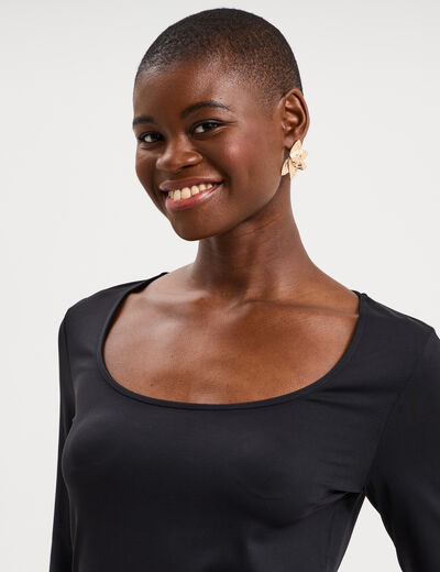 T-shirt ajust&eacute; manches longues noir femme