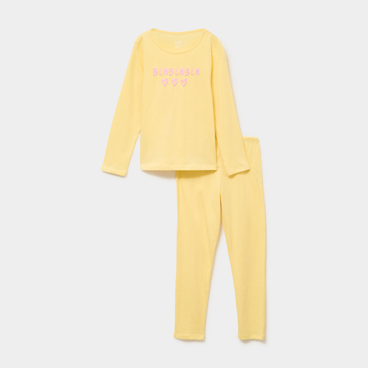 Ensemble pyjama t-shirt pantalon coton jaune pastel fille