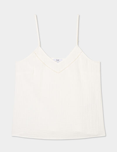 Haut de pyjama débardeur gaze de coton blanc femme