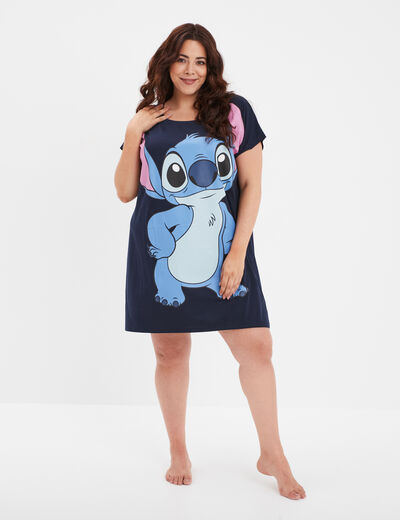 Chemise de nuit manches courtes Stitch bleu marine femme grande taille