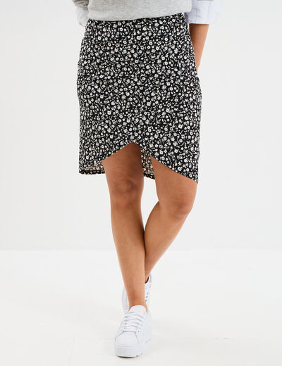 Jupe tulipe courte taille élastiquée noir femme