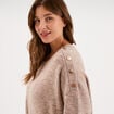 Robe pull oversize boutons &eacute;paule genou sable femme grande taille