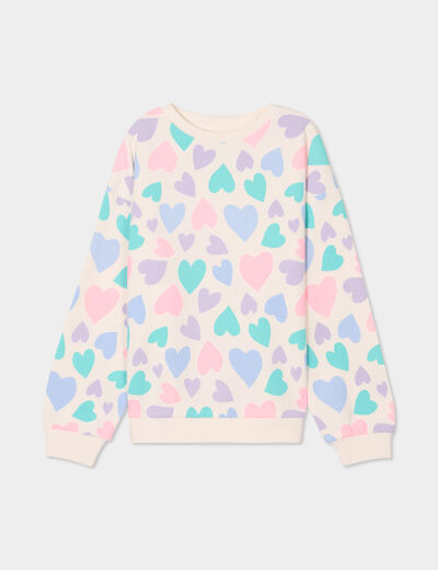 Sweat col rond manches longues beige fille