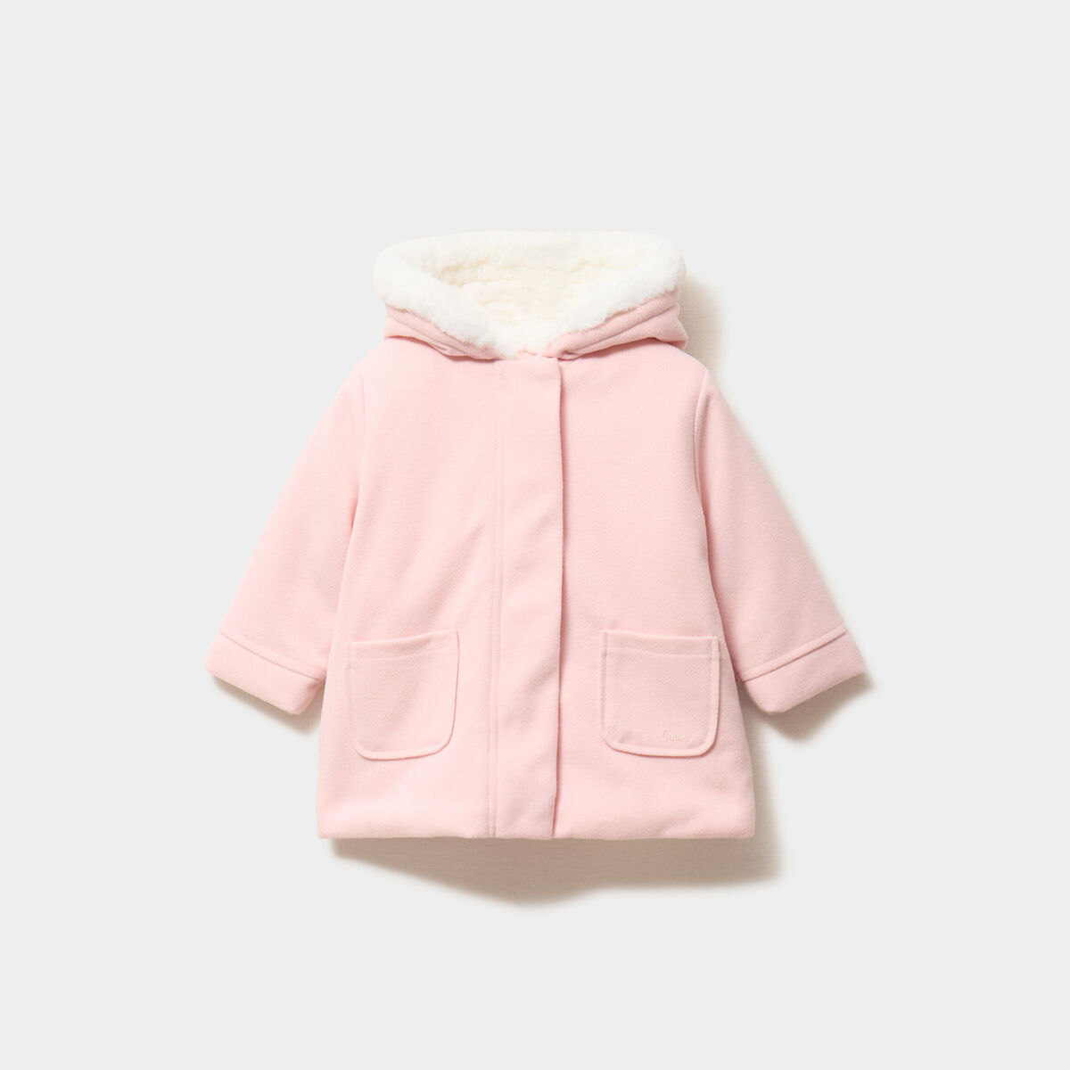 Manteau doubl&eacute; &agrave; capuche rose clair b&eacute;b&eacute; fille