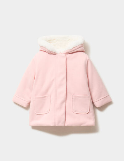 Manteau doubl&eacute; &agrave; capuche rose clair b&eacute;b&eacute; fille