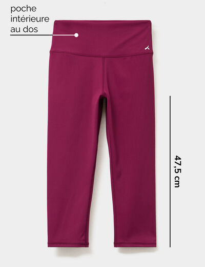 Legging corsaire de sport stretch violet fonc&eacute; femme