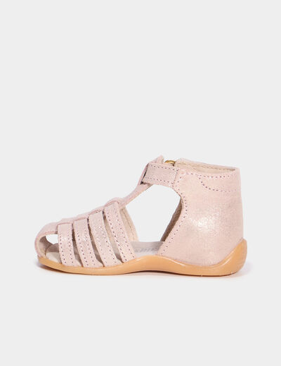 Sandales c&eacute;r&eacute;monie cuir semelle souple rose b&eacute;b&eacute; fille
