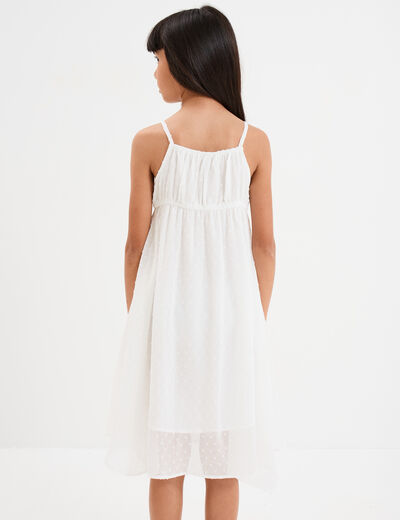 Robe plumetis bas asymétrique ivoire fille