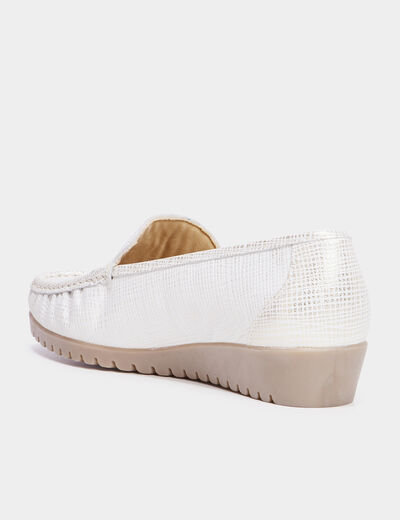 Mocassins en cuir compensés pied large gris argent femme