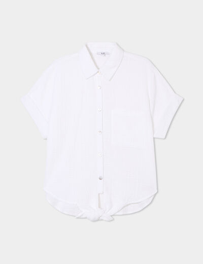 Chemise nouée manches courtes gaze coton blanc femme