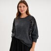 Pull &agrave; paillettes col rond gris fonc&eacute; femme grande taille