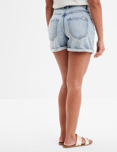 Short en jean mom ourlets retroussés denim bleach femme